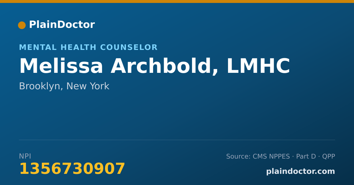 Shareable card for Melissa Archbold, LMHC - Mental Health Counselor, Brooklyn, NY