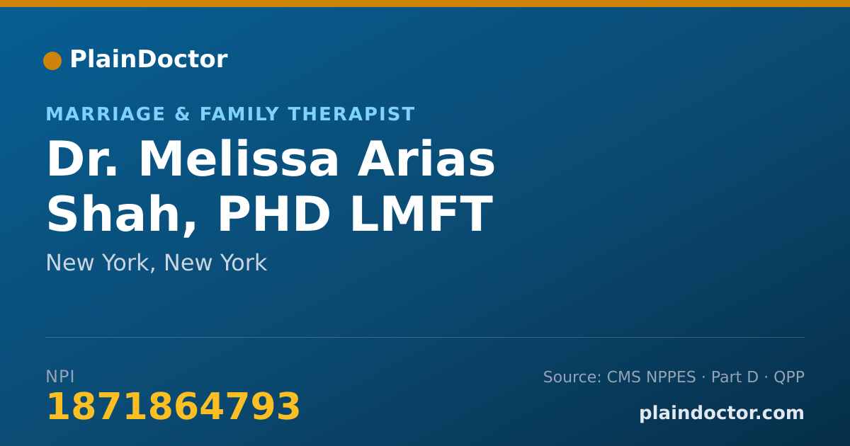 Shareable card for Melissa Arias Shah, PHD LMFT - Marriage & Family Therapist, New York, NY