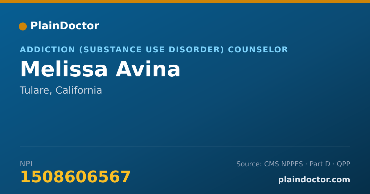 Shareable card for Melissa Avina - Addiction (Substance Use Disorder) Counselor, Tulare, CA