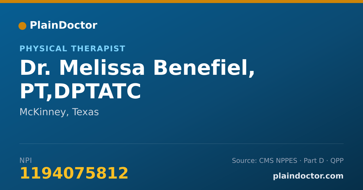 Shareable card for Melissa Benefiel, PT,DPTATC - Physical Therapist, McKinney, TX