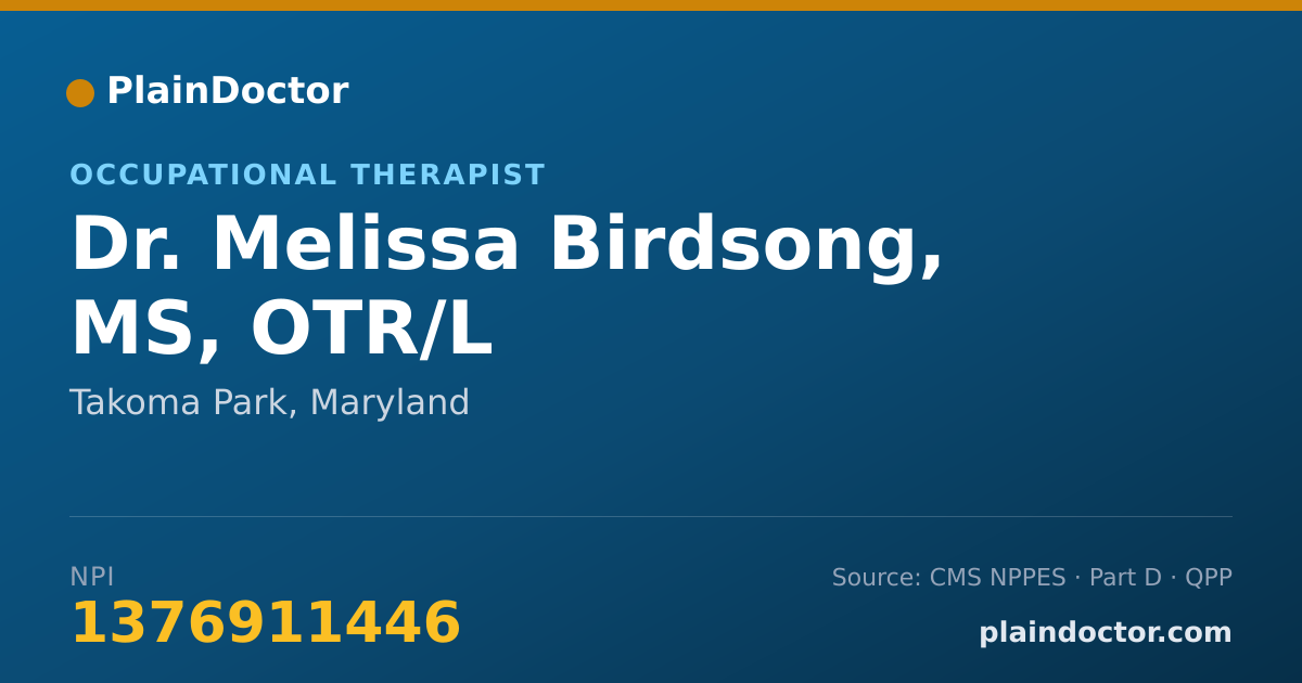 Shareable card for Melissa Birdsong, MS, OTR/L - Occupational Therapist, Takoma Park, MD