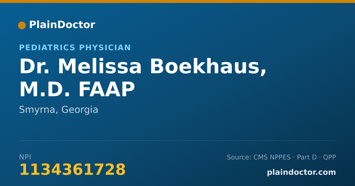 Shareable card for Melissa Boekhaus, M.D. FAAP - Pediatrics Physician, Smyrna, GA