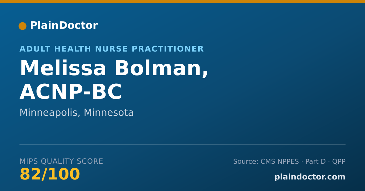 Shareable card for Melissa Bolman, ACNP-BC - Adult Health Nurse Practitioner, Minneapolis, MN