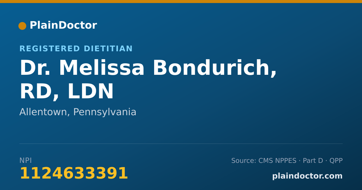 Shareable card for Melissa Bondurich, RD, LDN - Registered Dietitian, Allentown, PA