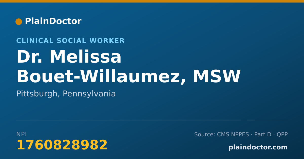 Shareable card for Melissa Bouet-Willaumez, MSW - Clinical Social Worker, Pittsburgh, PA