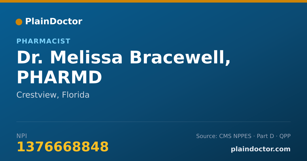Shareable card for Melissa Bracewell, PHARMD - Pharmacist, Crestview, FL