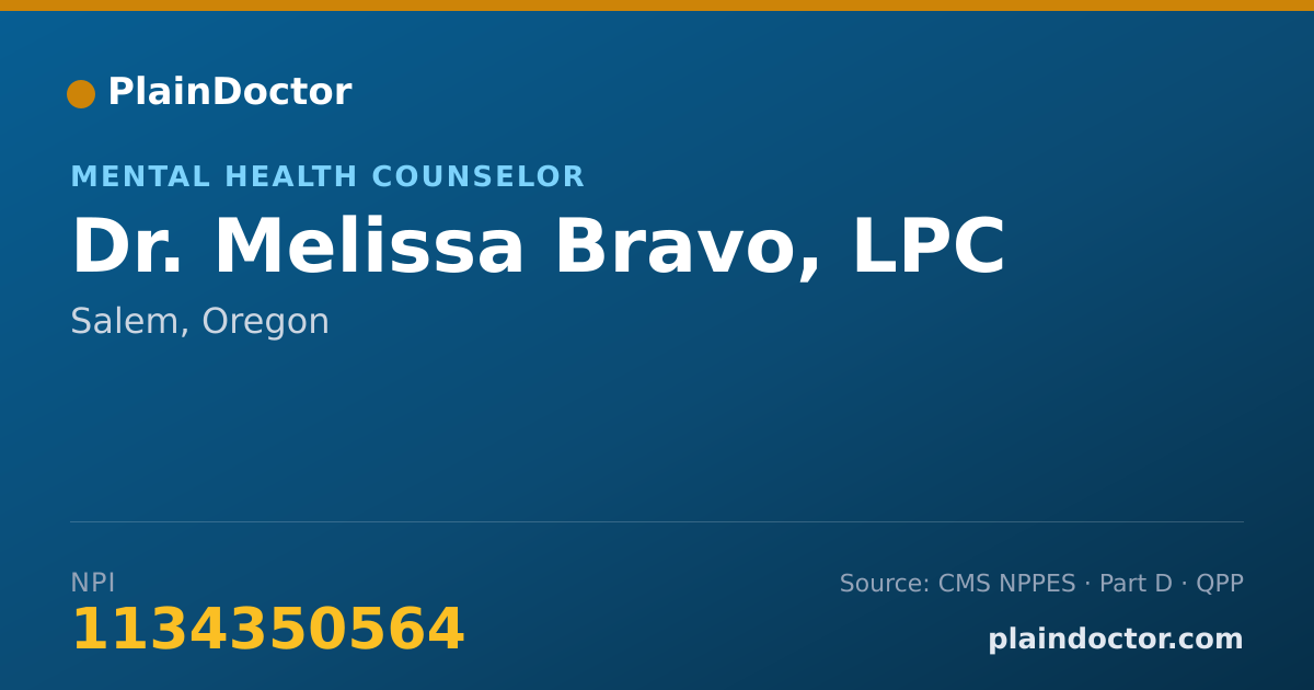 Shareable card for Melissa Bravo, LPC - Mental Health Counselor, Salem, OR