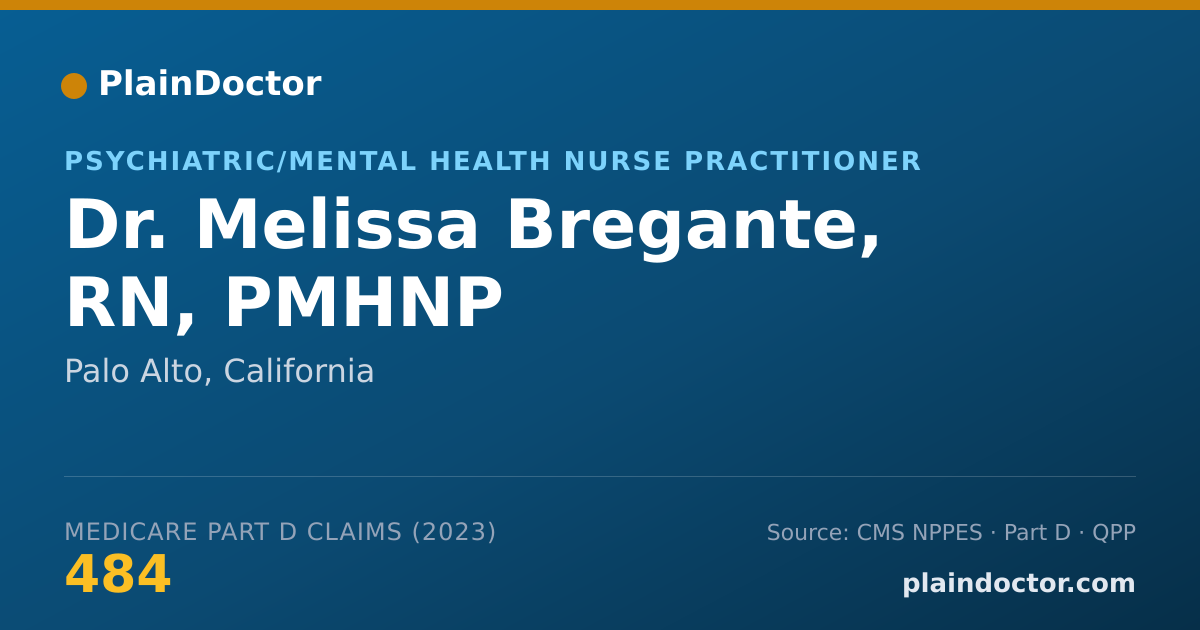Shareable card for Melissa Bregante, RN, PMHNP - Psychiatric/Mental Health Nurse Practitioner, Palo Alto, CA