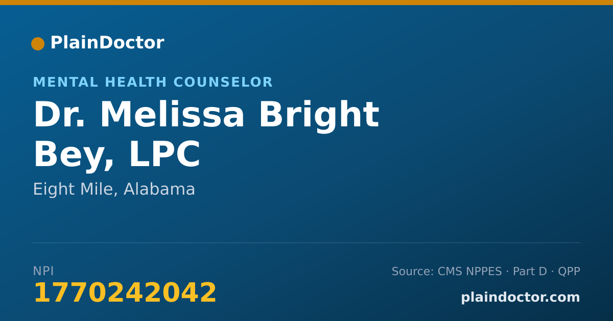 Shareable card for Melissa Bright Bey, LPC - Mental Health Counselor, Eight Mile, AL