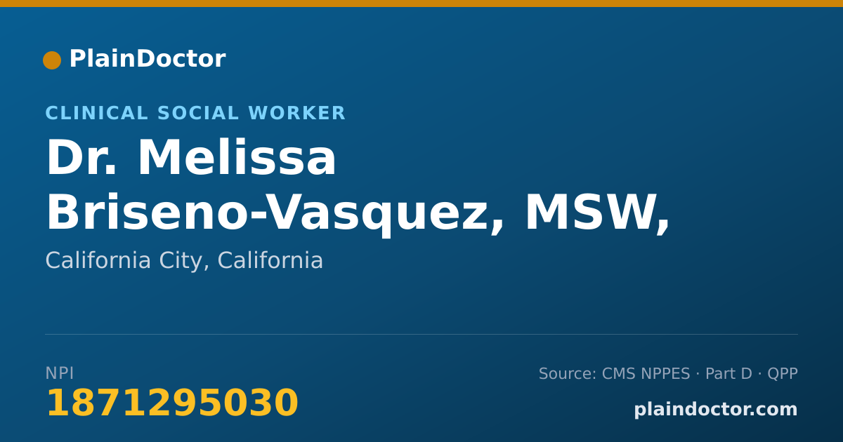 Shareable card for Melissa Briseno-Vasquez, MSW, ACSW - Clinical Social Worker, California City, CA