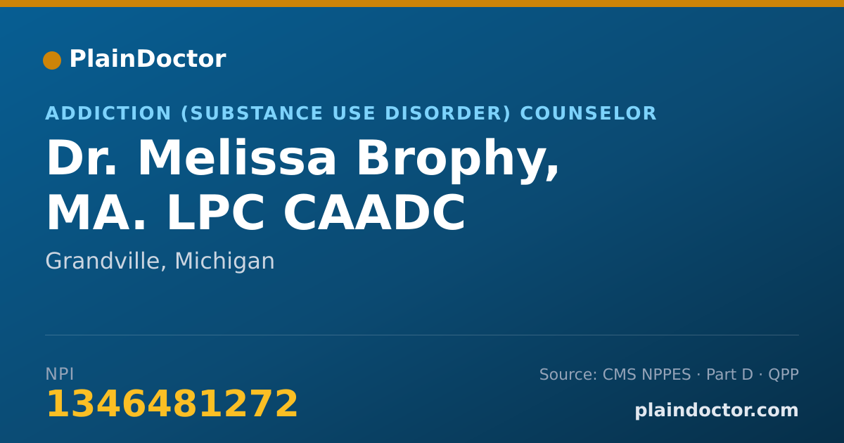 Shareable card for Melissa Brophy, MA. LPC CAADC - Addiction (Substance Use Disorder) Counselor, Grandville, MI