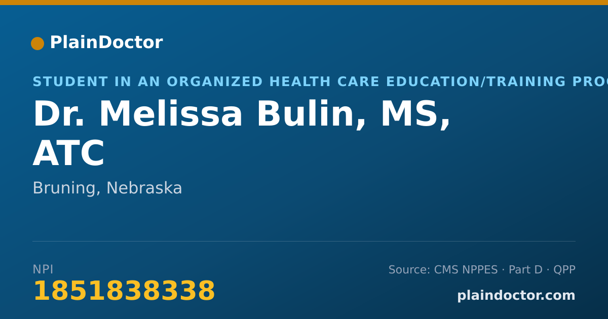 Shareable card for Melissa Bulin, MS, ATC - Student in an Organized Health Care Education/Training Program, Bruning, NE