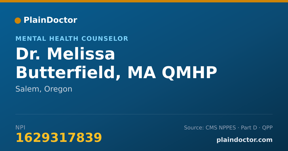 Shareable card for Melissa Butterfield, MA QMHP LMFT - Mental Health Counselor, Salem, OR