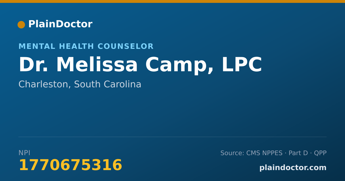 Shareable card for Melissa Camp, LPC - Mental Health Counselor, Charleston, SC