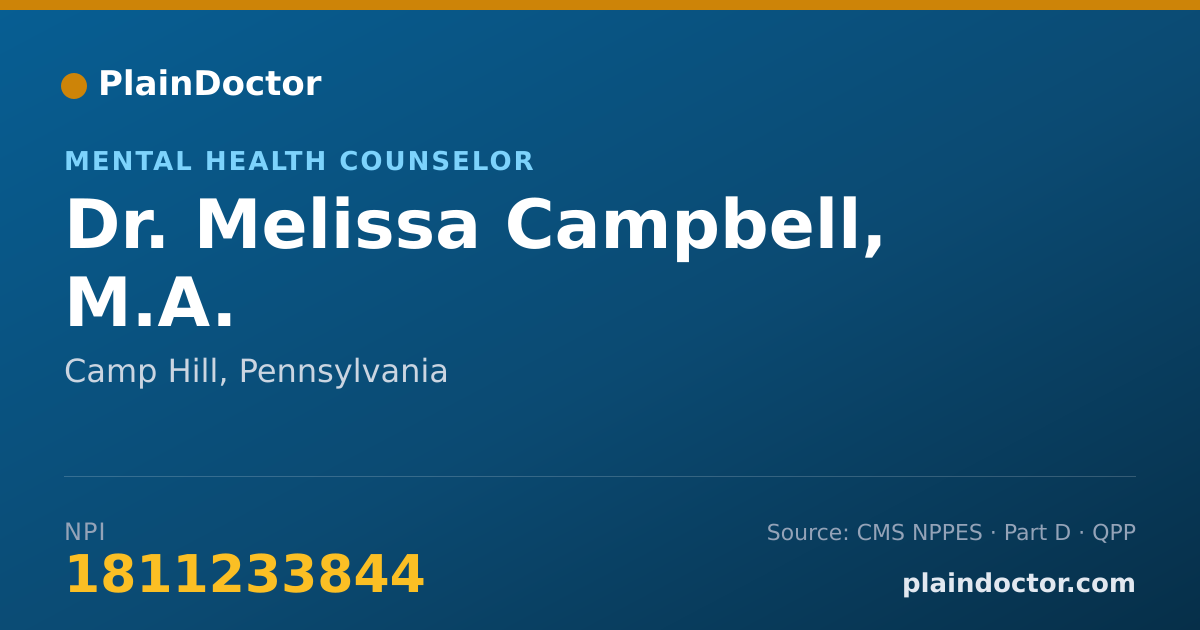 Shareable card for Melissa Campbell, M.A. - Mental Health Counselor, Camp Hill, PA