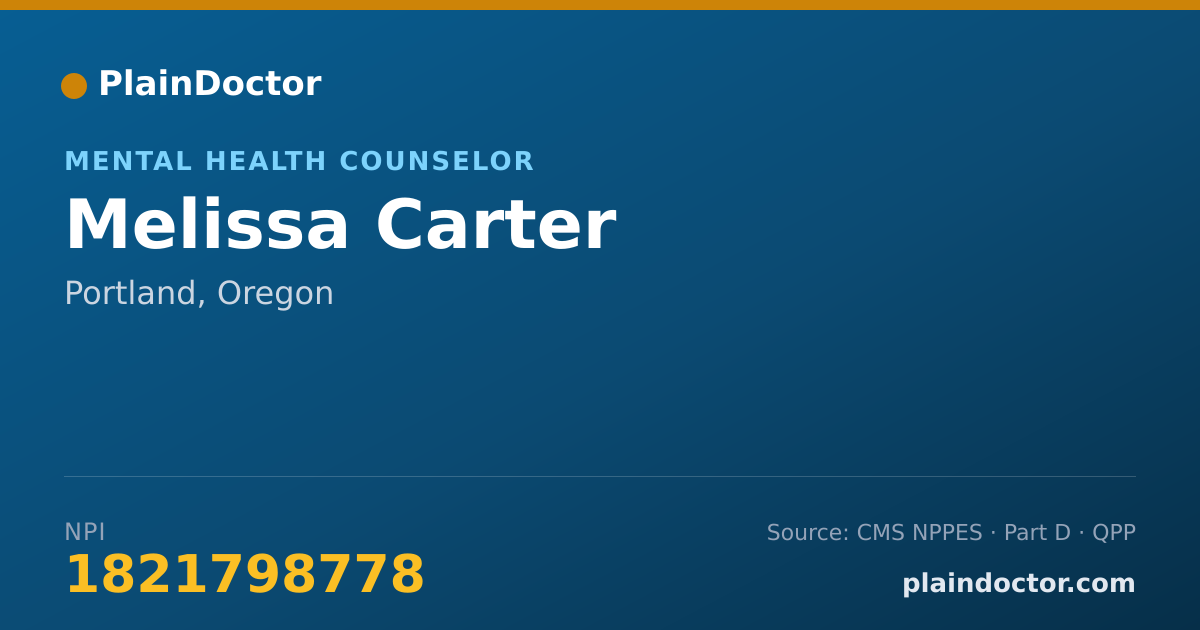 Shareable card for Melissa Carter - Mental Health Counselor, Portland, OR