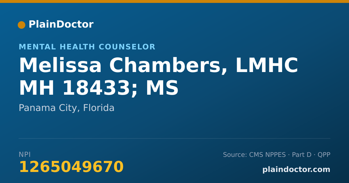 Shareable card for Melissa Chambers, LMHC MH 18433; MS - Mental Health Counselor, Panama City, FL