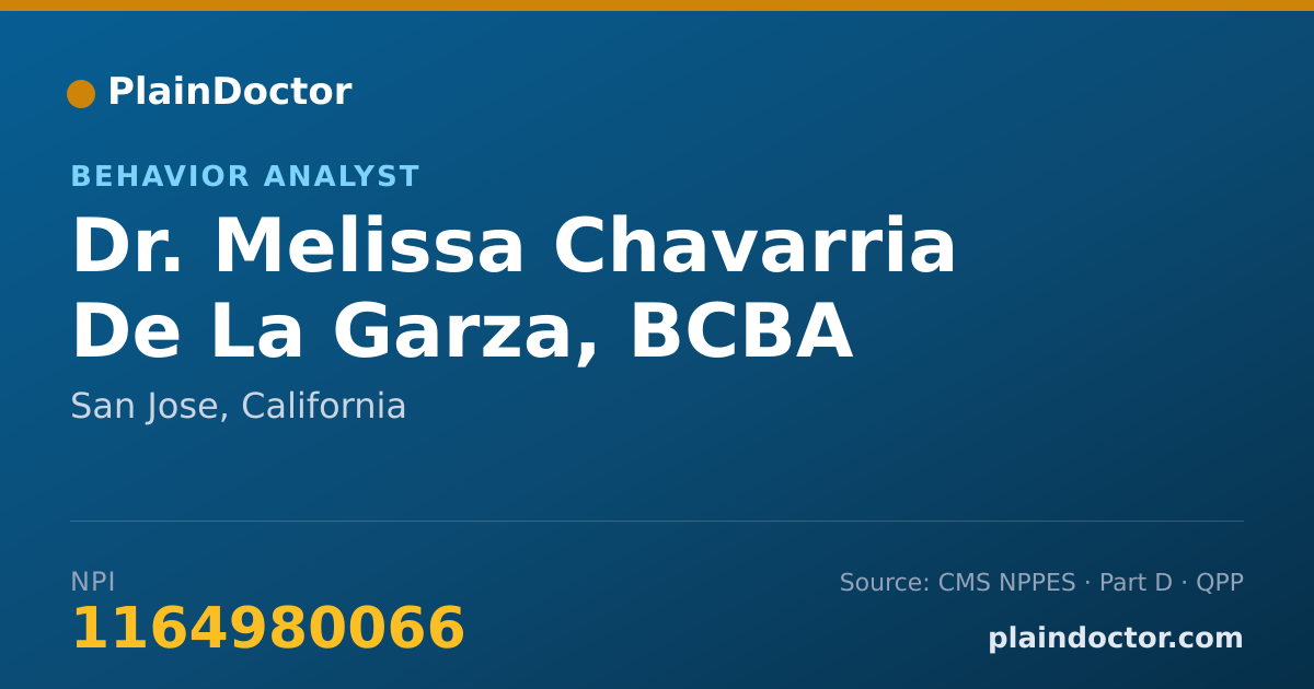 Shareable card for Melissa Chavarria De La Garza, BCBA - Behavior Analyst, San Jose, CA