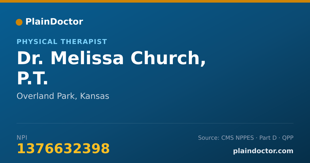 Shareable card for Melissa Church, P.T. - Physical Therapist, Overland Park, KS