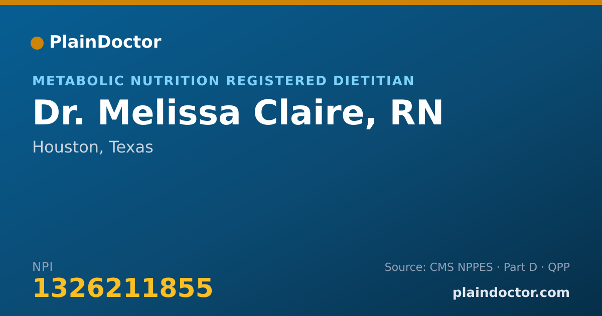 Shareable card for Melissa Claire, RN - Metabolic Nutrition Registered Dietitian, Houston, TX