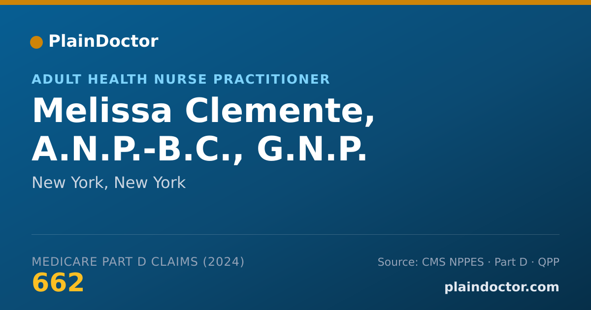 Shareable card for Melissa Clemente, A.N.P.-B.C., G.N.P. - Adult Health Nurse Practitioner, New York, NY