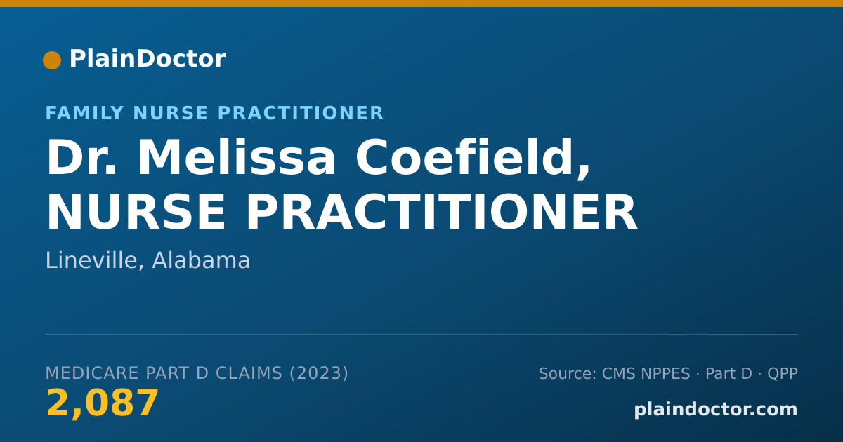 Shareable card for Melissa Coefield, NURSE PRACTITIONER - Family Nurse Practitioner, Lineville, AL