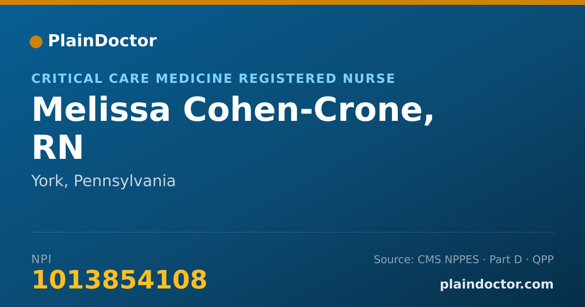 Shareable card for Melissa Cohen-Crone, RN - Critical Care Medicine Registered Nurse, York, PA
