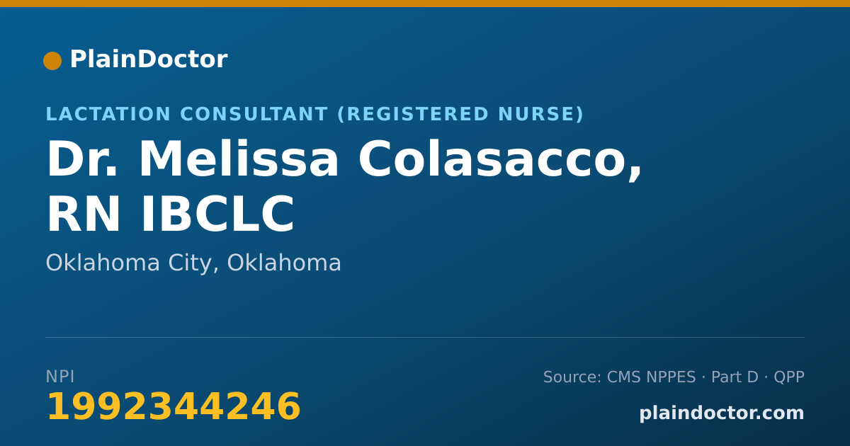 Shareable card for Melissa Colasacco, RN IBCLC - Lactation Consultant (Registered Nurse), Oklahoma City, OK