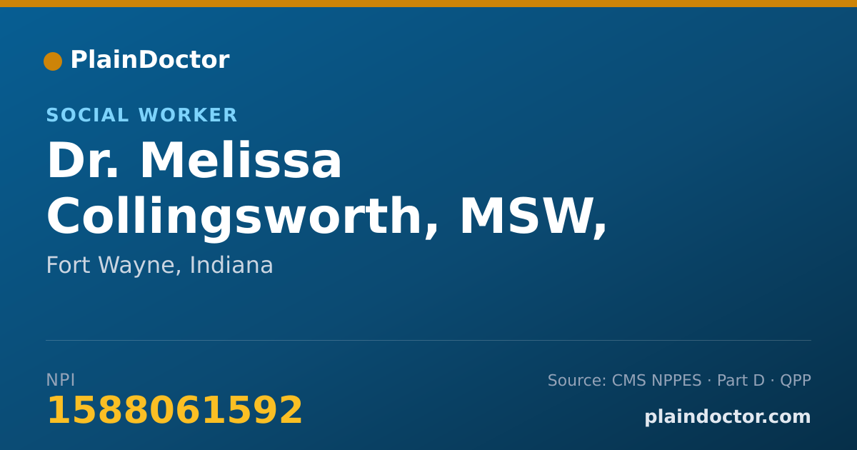 Shareable card for Melissa Collingsworth, MSW, LCSW - Social Worker, Fort Wayne, IN