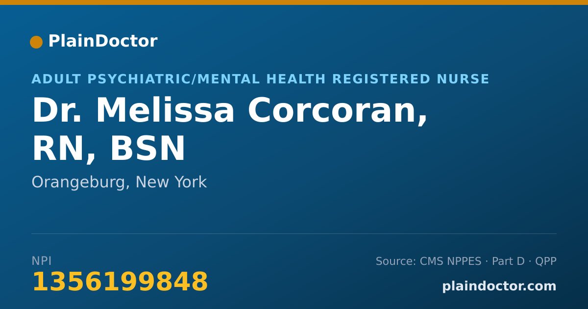 Shareable card for Melissa Corcoran, RN, BSN - Adult Psychiatric/Mental Health Registered Nurse, Orangeburg, NY