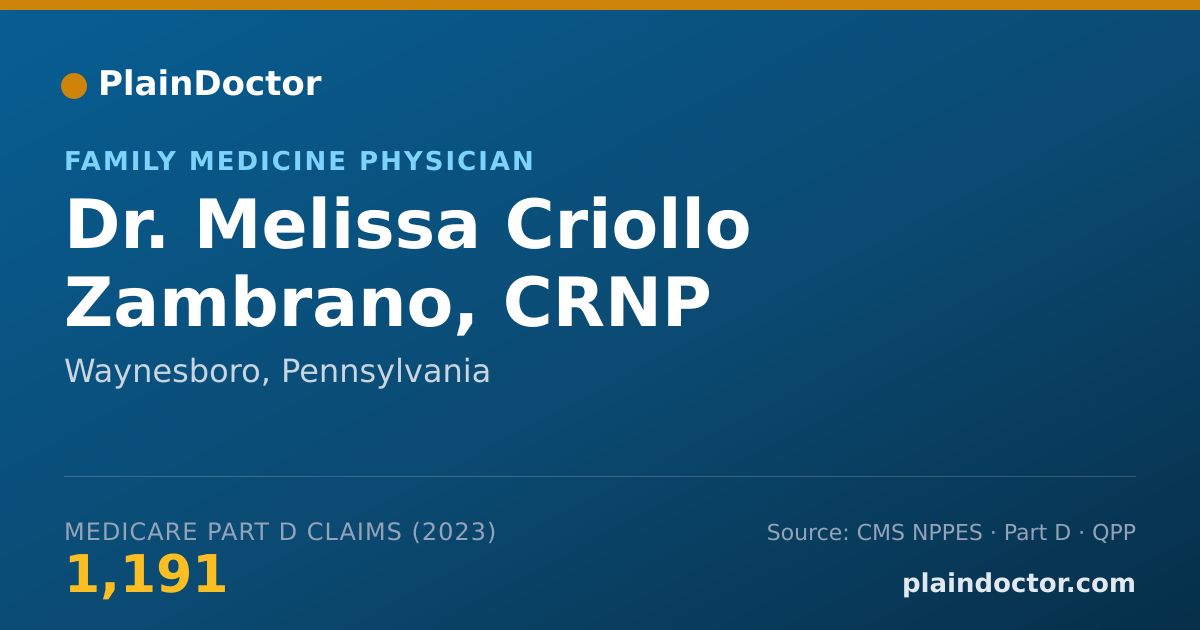 Shareable card for Melissa Criollo Zambrano, CRNP - Family Medicine Physician, Waynesboro, PA