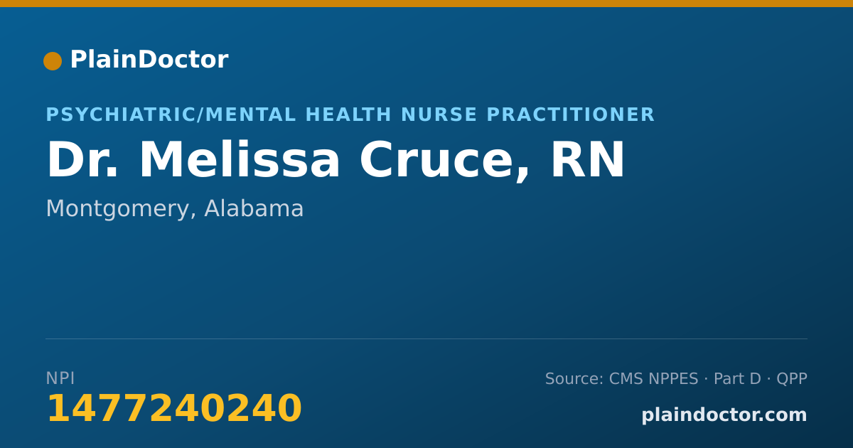Shareable card for Melissa Cruce, RN - Psychiatric/Mental Health Nurse Practitioner, Montgomery, AL