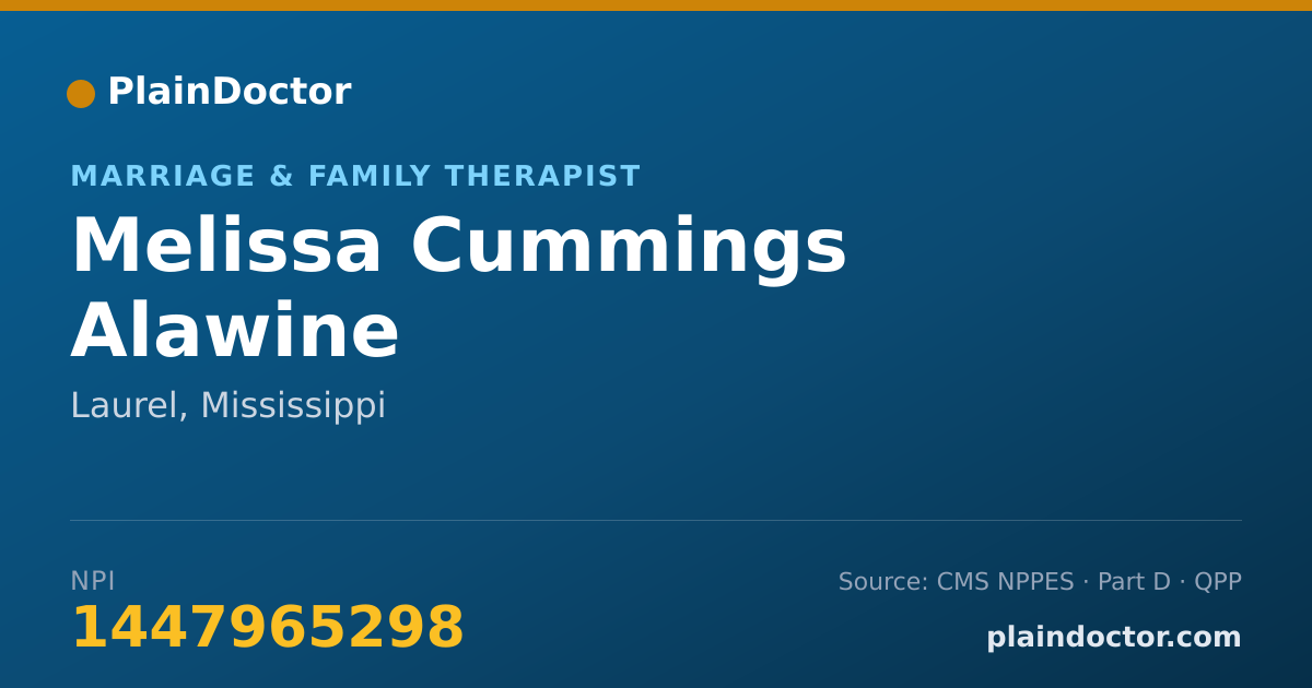 Shareable card for Melissa Cummings Alawine - Marriage & Family Therapist, Laurel, MS