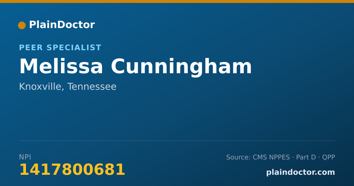 Shareable card for Melissa Cunningham - Peer Specialist, Knoxville, TN