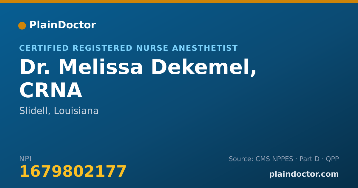 Shareable card for Melissa Dekemel, CRNA - Certified Registered Nurse Anesthetist, Slidell, LA
