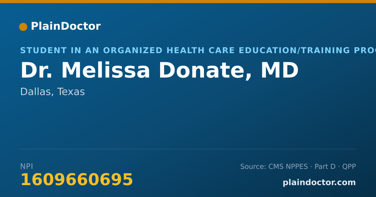 Shareable card for Melissa Donate, MD - Student in an Organized Health Care Education/Training Program, Dallas, TX