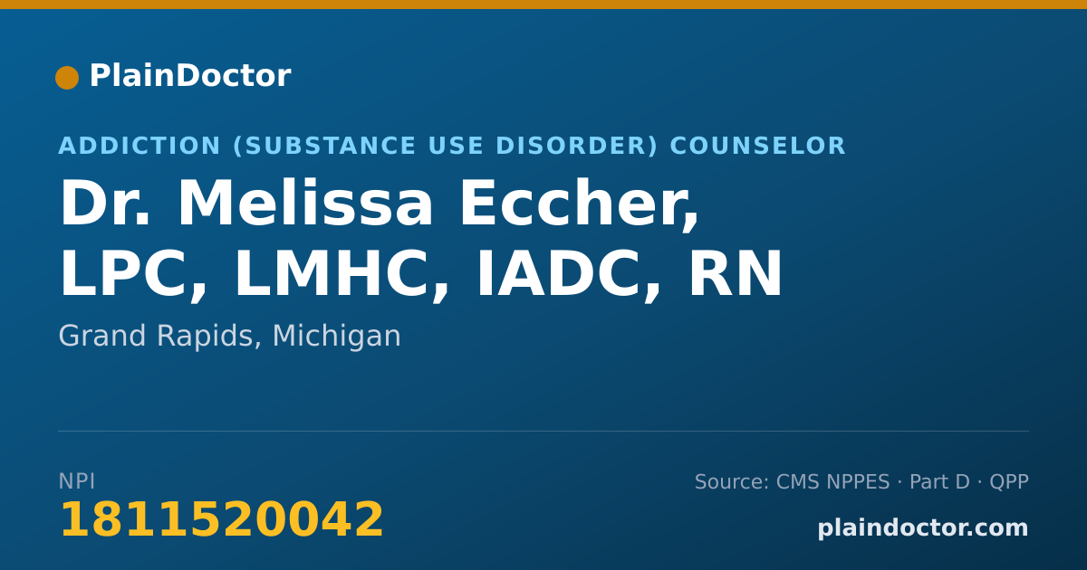 Shareable card for Melissa Eccher, LPC, LMHC, IADC, RN - Addiction (Substance Use Disorder) Counselor, Grand Rapids, MI