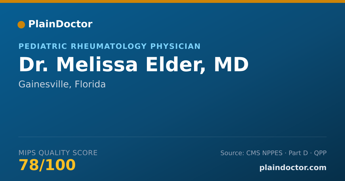Shareable card for Melissa Elder, MD - Pediatric Rheumatology Physician, Gainesville, FL