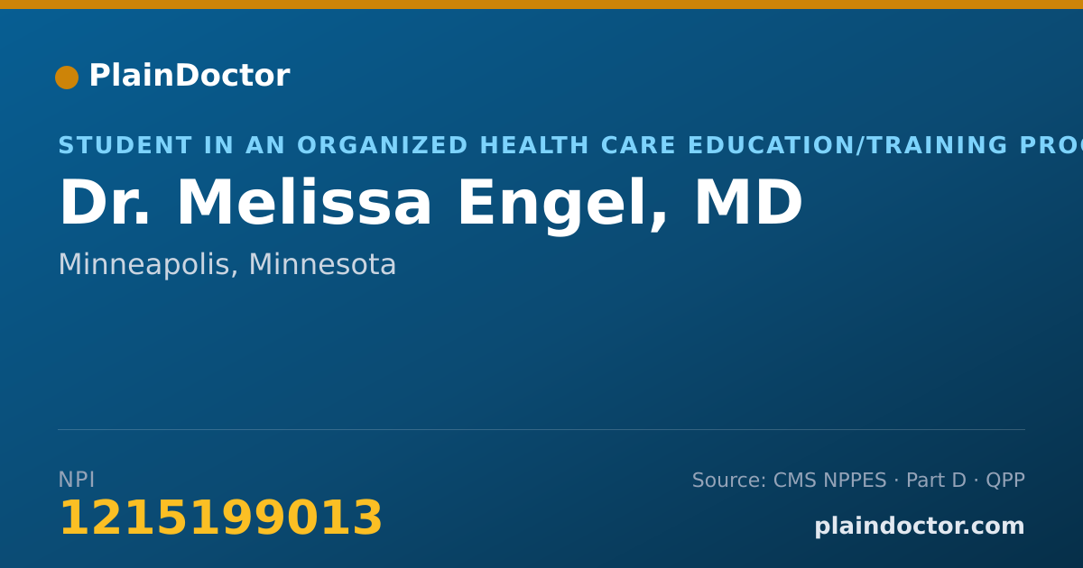 Shareable card for Melissa Engel, MD - Student in an Organized Health Care Education/Training Program, Minneapolis, MN