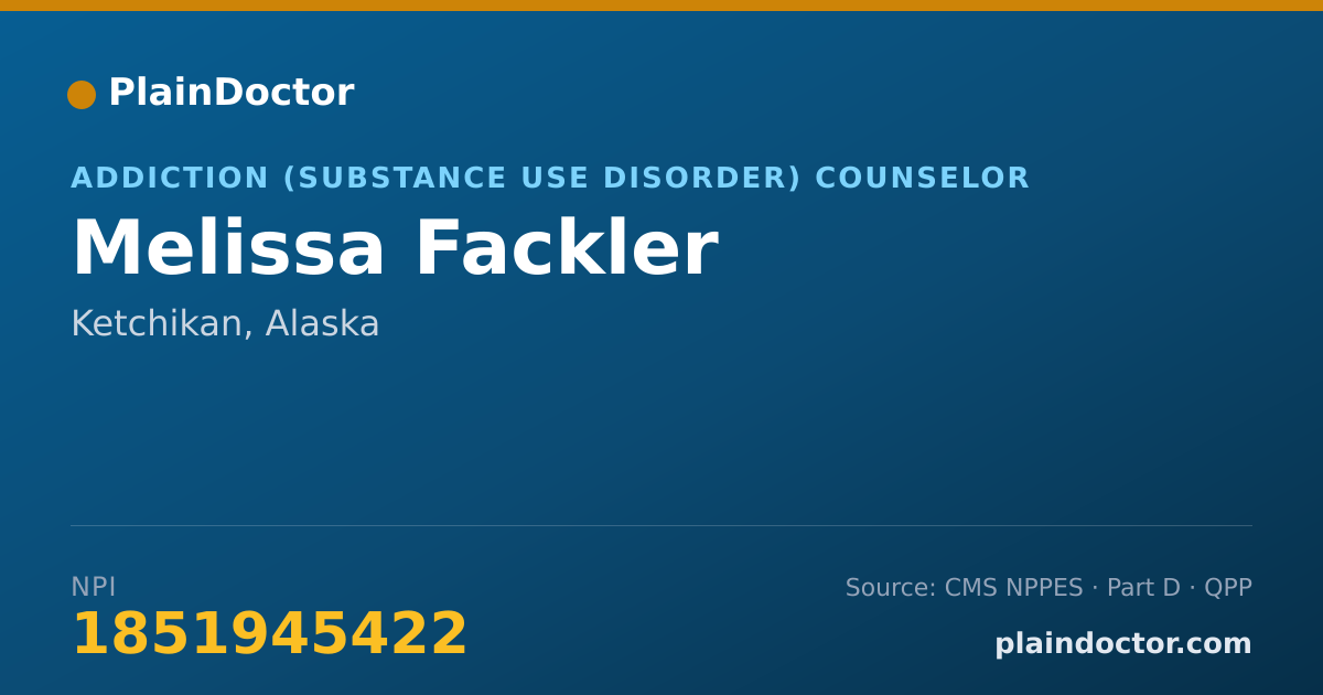 Shareable card for Melissa Fackler - Addiction (Substance Use Disorder) Counselor, Ketchikan, AK
