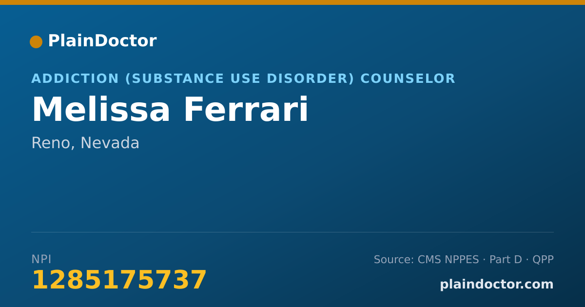Shareable card for Melissa Ferrari - Addiction (Substance Use Disorder) Counselor, Reno, NV