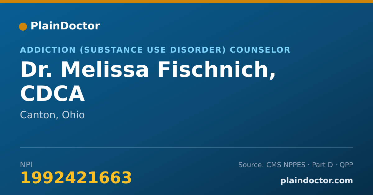 Shareable card for Melissa Fischnich, CDCA - Addiction (Substance Use Disorder) Counselor, Canton, OH
