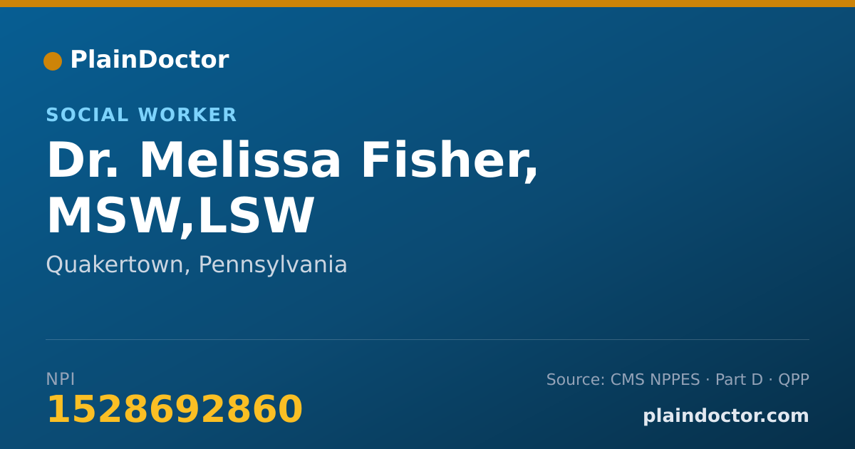 Shareable card for Melissa Fisher, MSW,LSW - Social Worker, Quakertown, PA