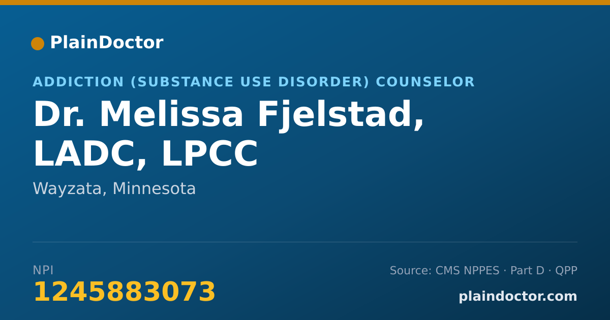 Shareable card for Melissa Fjelstad, LADC, LPCC - Addiction (Substance Use Disorder) Counselor, Wayzata, MN