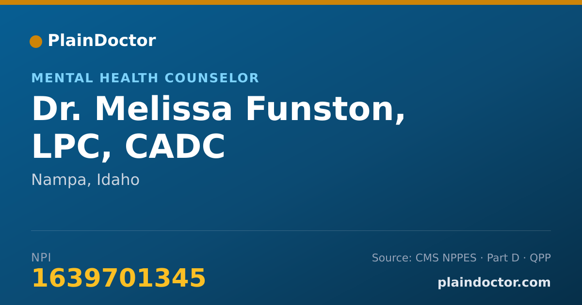 Shareable card for Melissa Funston, LPC, CADC - Mental Health Counselor, Nampa, ID