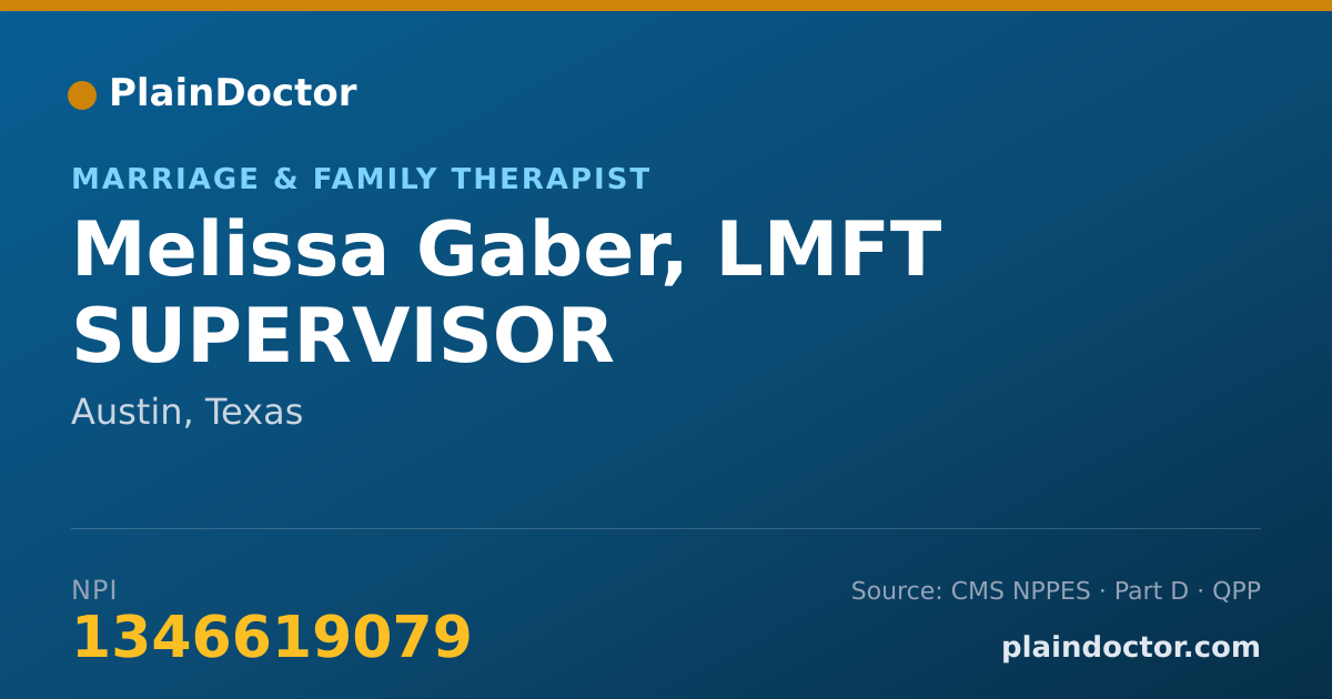 Shareable card for Melissa Gaber, LMFT SUPERVISOR - Marriage & Family Therapist, Austin, TX