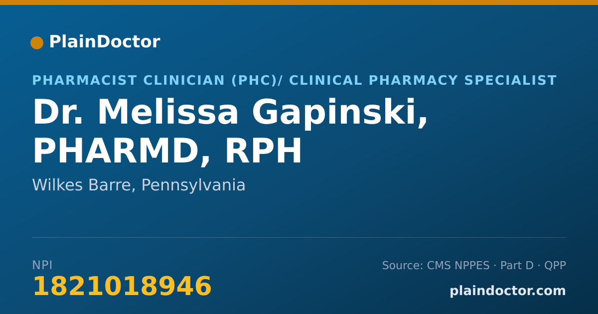 Shareable card for Melissa Gapinski, PHARMD, RPH - Pharmacist Clinician (PhC)/ Clinical Pharmacy Specialist, Wilkes Barre, PA