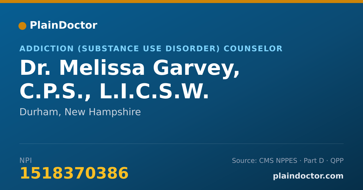 Shareable card for Melissa Garvey, C.P.S., L.I.C.S.W. - Addiction (Substance Use Disorder) Counselor, Durham, NH