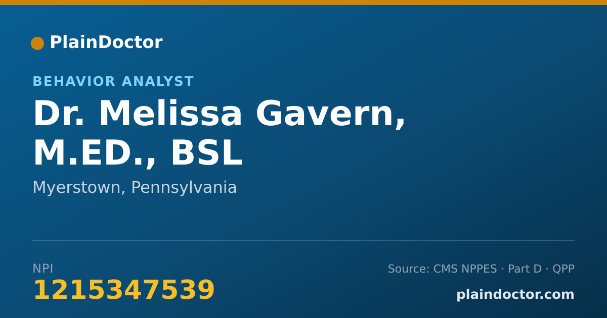 Shareable card for Melissa Gavern, M.ED., BSL - Behavior Analyst, Myerstown, PA