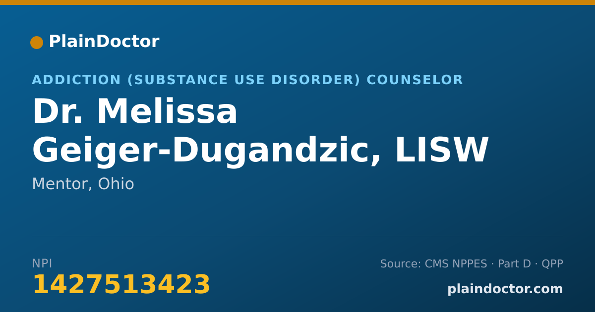 Shareable card for Melissa Geiger-Dugandzic, LISW - Addiction (Substance Use Disorder) Counselor, Mentor, OH